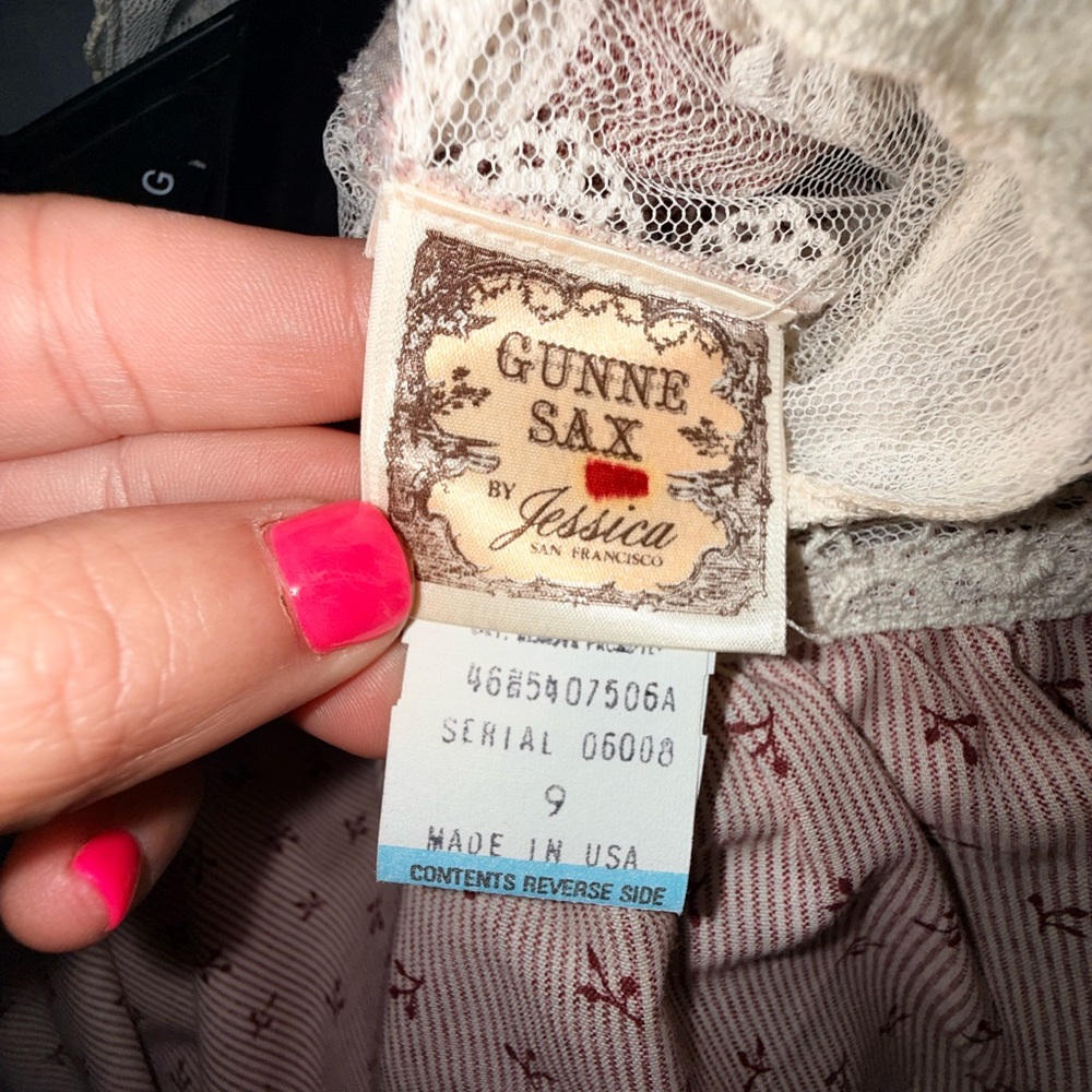Gunne Sax Jessica San Francisco Lace Neck Cottagecore Prairie Maxi Dress Vintage - Picture 12 of 16